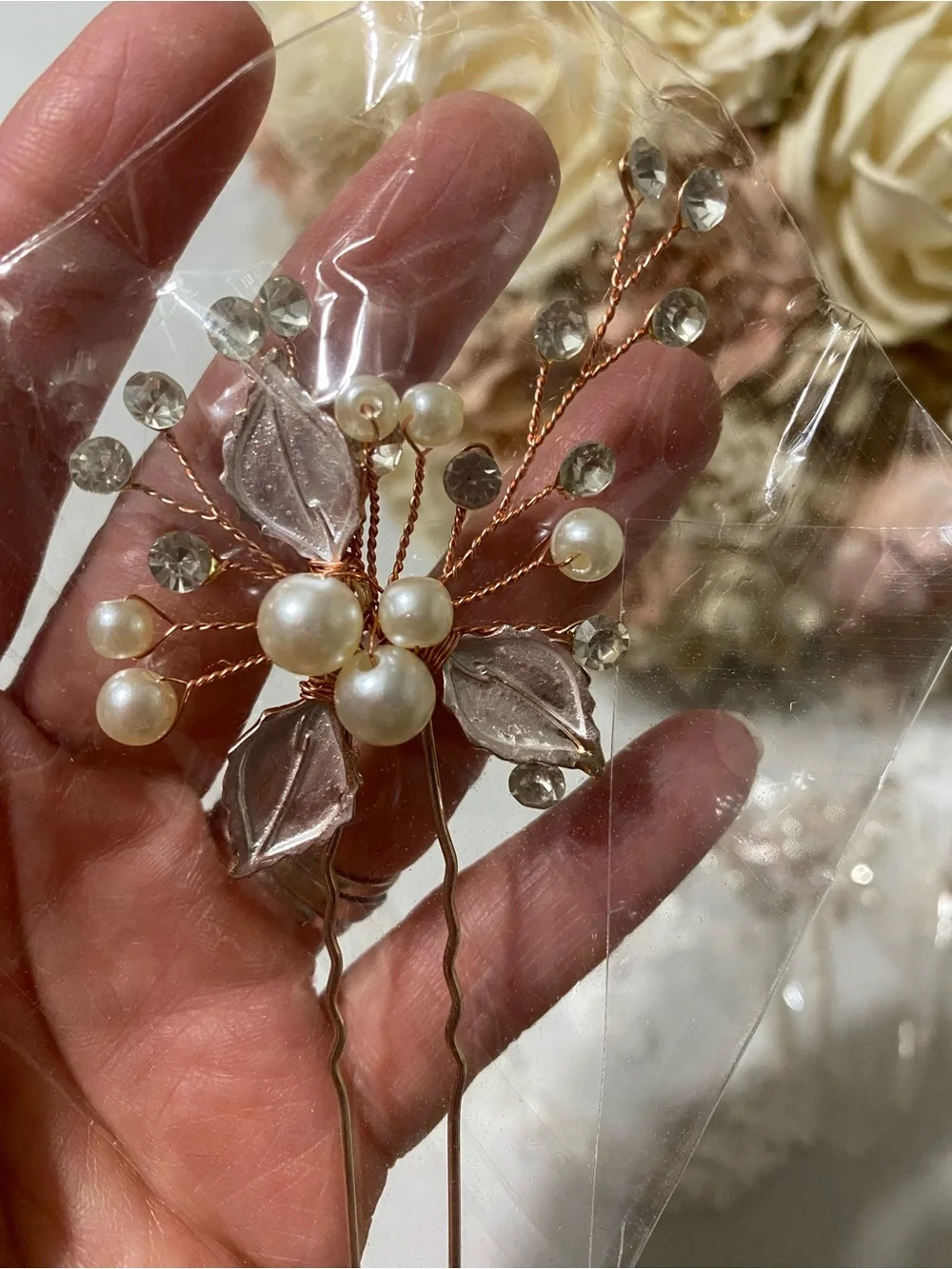 Rose Gold Floral Pearl Hair Pins - Women Accessories